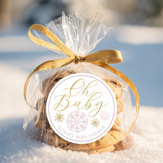 Oh Baby Winter Wonderland Pink Baby Shower Favor ラウンドシール