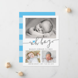 Oh Boyスクリプトスカイブルーハートフォトコラージュ誕生 案内状