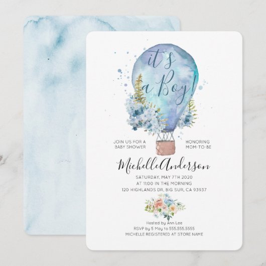 Oh Boyバルーン ベビーシャワー招待状 招待状 (正面/裏面)