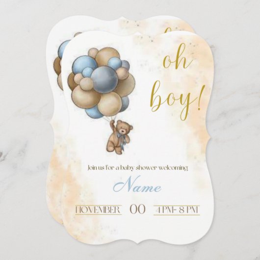 OH BOYベビーシャワー招待状 招待状 (正面/裏面)