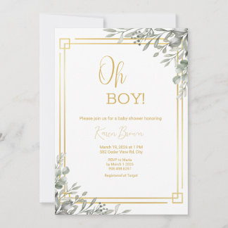 Oh Boy エレガント Greenery & Baby Shower 招待状
