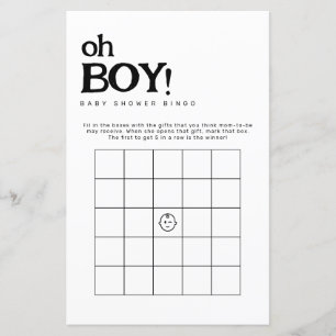 Oh Boy ミニマル Bingo Baby Showerゲーム