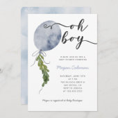 Oh Boy モダン Blue Balloon Baby Shower 招待状 (正面/裏面)
