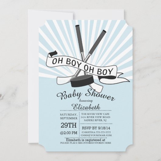 Oh Boy モダン Hockey Boys Baby Shower 招待状 (正面)