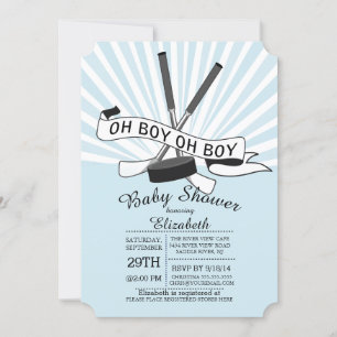 Oh Boy モダン Hockey Boys Baby Shower 招待状