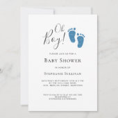 Oh Boy モダン Photo Blue Baby Shower 招待状 (正面)