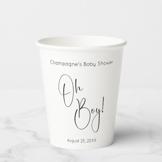 Oh Boy モダン Script Baby Shower 紙コップ (裏面)