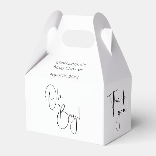 Oh Boy モダン Script Baby Shower Thank You フェイバーボックス (正面サイド)