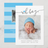 Oh Boy モダン Script Sky Blueハート2 – 写真誕生 案内状 (正面/裏面)