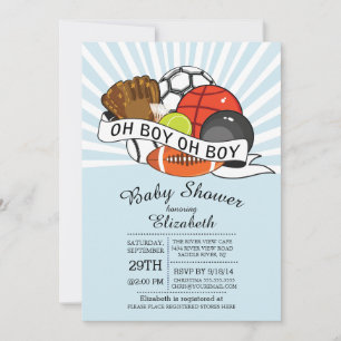 Oh Boy モダン Sports Boys Baby Shower 招待状