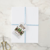 Oh Boy：森の木のタイポグラフィベビーシャワー ギフトタグ (より糸付き)