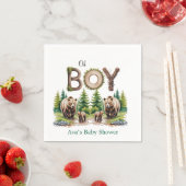 Oh Boy:森の木のタイポグラフィベビーシャワー スタンダードカクテルナプキン (インサイチュ)