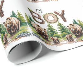 Oh Boy:森の木のタイポグラフィベビーシャワー ラッピングペーパー