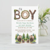 Oh Boy：森の木のタイポグラフィベビーシャワー 招待状 (スタンド正面)
