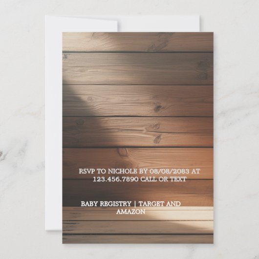 Oh Boy：森の木のタイポグラフィベビーシャワー 招待状 (裏面)