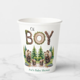 Oh Boy:森の木のタイポグラフィベビーシャワー 紙コップ