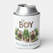 Oh Boy：森の木のタイポグラフィベビーシャワー 缶クーラー (缶正面)