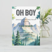 Oh Boy 水彩画 森の山 ベビーシャワー 招待状 (スタンド正面)