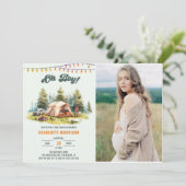 Oh Boy 素朴 Camping Baby Showerパーティー写真 招待状 (スタンド正面)
