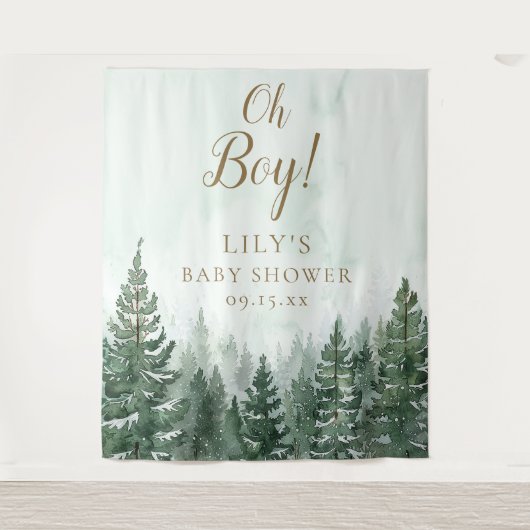 Oh Boy 素朴 Pine Forest Baby Showerフォトプロップ タペストリー (正面)