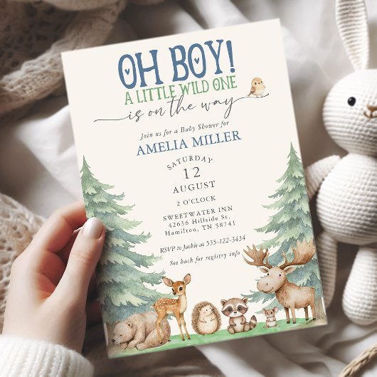 Oh Boy A Little Wild One Forest Animal Baby Shower 招待状