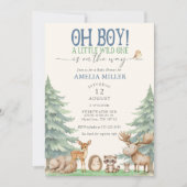 Oh Boy A Little Wild One Forest Animal Baby Shower 招待状 (正面)