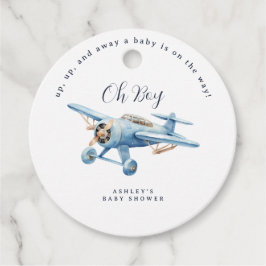 Oh Boy! Adventure Awaits Airplane Boy Baby Shower フェイバータグ