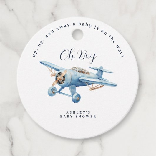 Oh Boy! Adventure Awaits Airplane Boy Baby Shower フェイバータグ (正面)