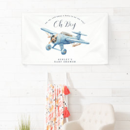 Oh Boy! Adventure Awaits Airplane Boy Baby Shower 横断幕