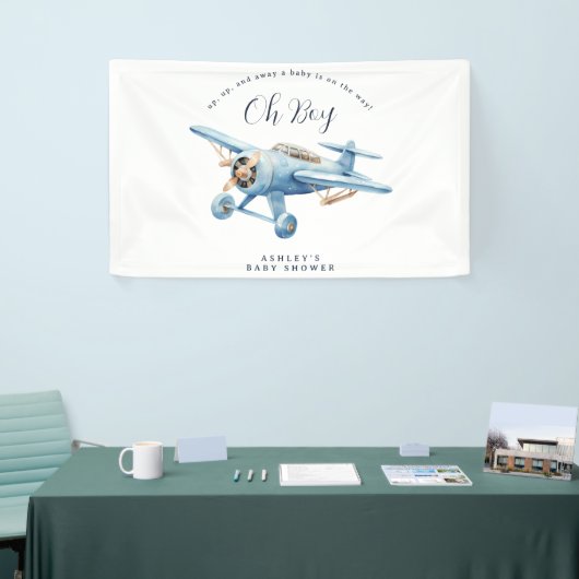 Oh Boy! Adventure Awaits Airplane Boy Baby Shower 横断幕 (トレードショー)
