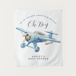 Oh Boy! Adventure Awaits Aviator Boy Baby Shower タペストリー