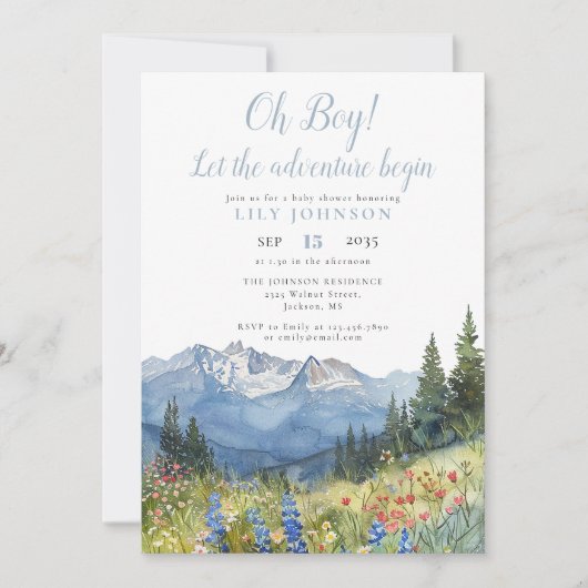 Oh Boy Adventure Begin All In One Baby Shower 招待状 (正面)