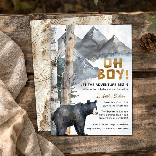 Oh Boy Adventure Begin | Bear & Birch Baby Shower 招待状