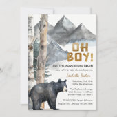 Oh Boy Adventure Begin | Bear & Birch Baby Shower 招待状 (正面)