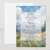 Oh Boy Adventure Begin Mountain Floral Baby Shower 招待状 (正面/裏面)
