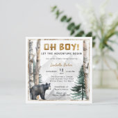 Oh Boy Adventure Begin | Square Bear Baby Shower 招待状 (スタンド正面)