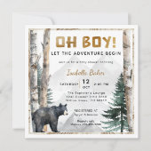 Oh Boy Adventure Begin | Square Bear Baby Shower 招待状 (正面)