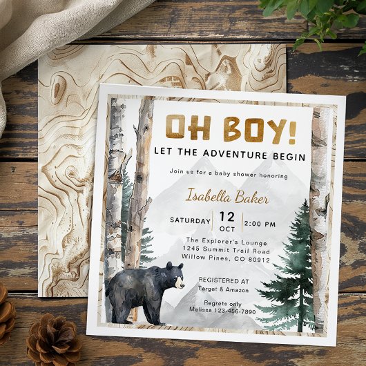 Oh Boy Adventure Begin | Square Bear Baby Shower 招待状