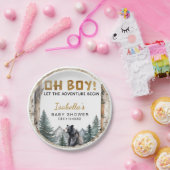 Oh Boy Adventure Begin | Woodland Bear Baby Shower ペーパープレート (パーティー)