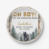 Oh Boy Adventure Begin | Woodland Bear Baby Shower ペーパープレート (正面)