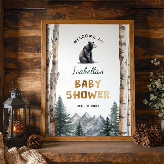 Oh Boy Adventure Begin | Woodland Bear Baby Shower ポスター