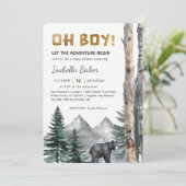 Oh Boy Adventure Begin | Woodland Bear Baby Shower 招待状 (スタンド正面)