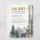 Oh Boy Adventure Begin | Woodland Bear Baby Shower 招待状 (正面)