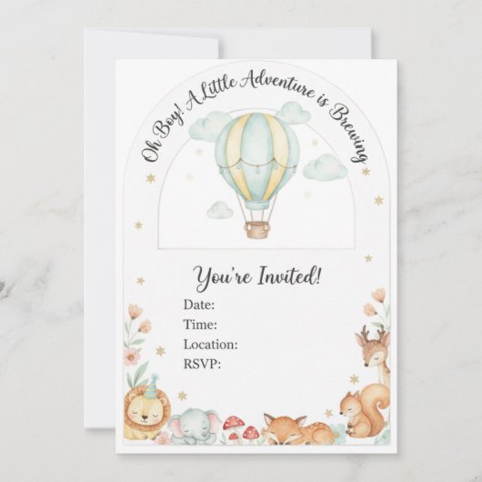 Oh Boy! Adventure Begins Arched Baby Shower Invita 招待状 (正面)