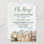  Oh Boy Adventure Woodland Animals Baby Shower 招待状 (正面)