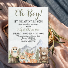  Oh Boy Adventure Woodland Animals Baby Shower 招待状