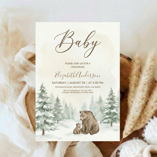 Oh Boy Adventure Woodland Bear Baby Shower 招待状