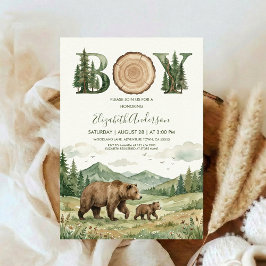 Oh Boy Adventure Woodland Bear Baby Shower 招待状