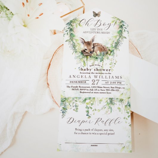 Oh Boy Adventure Woodland Greenery赤ちゃんシャワー オールインワン招待状