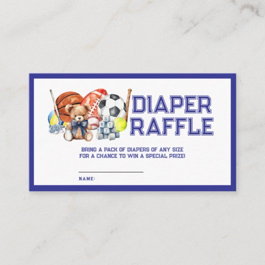 Oh Boy ALL STAR SPORT Baby Shower Diaper Raffle エンクロージャーカード (正面)